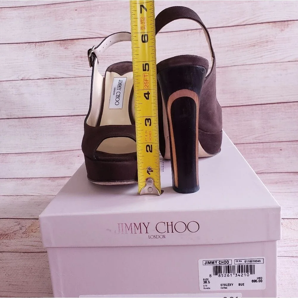 JIMMY CHOO Lexy Suede Platform Lucite Heels Slingback Slip On Women Size 38 1/2